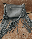 Texas Western Cowhide Special Edition Fringe Tooled Leather Purse Crossbody Bag