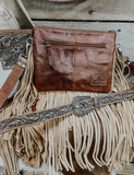 Texas Western Cowhide Tooled Leather Western Fringe Cowhide Crossbody with Buckle