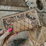 Tooled Leather Western Wallet - Sunflower