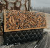 Quilted Leather Purse with Tooled Leather