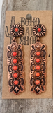 Western Textured Bar Earrings - Copper/Coral Red